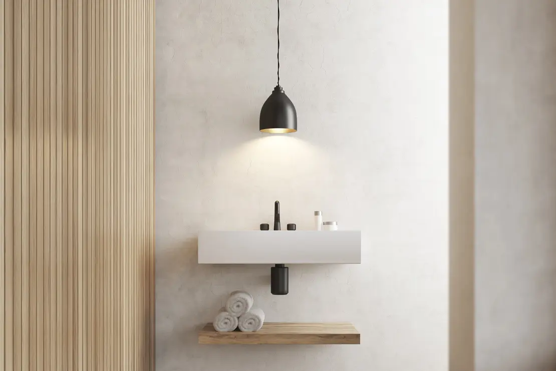 Aseo con pavimento de microcemento blanco Aseo con pavimento de microcemento blanco